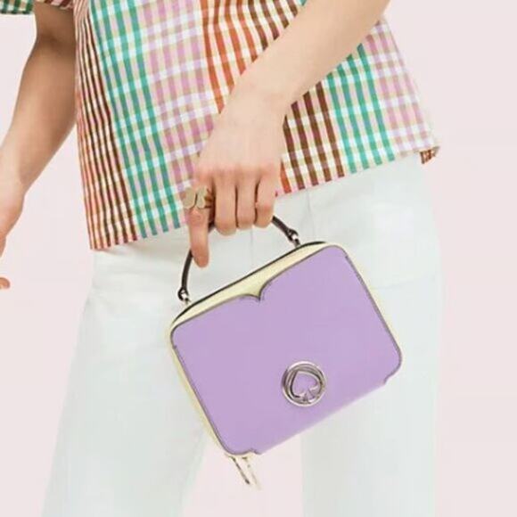 Kate Spade New York Vanity Mini Top Handle Bag Crossbody Leather Purple Yellow
